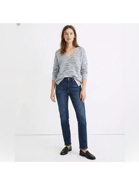 MADEWELL Cotton Blend Southbrook Open Stitch Pullover V-Neck Sweater Space Dye